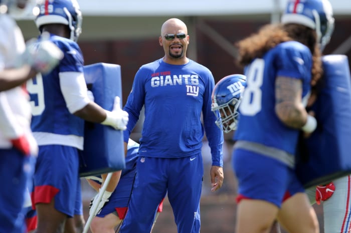 Giants Special Teams Coordinator, Thomas McGaughey, is shown at practice, Thursday, July 25, 2019.